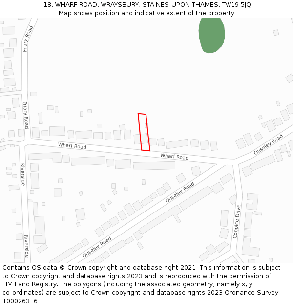 18, WHARF ROAD, WRAYSBURY, STAINES-UPON-THAMES, TW19 5JQ: Location map and indicative extent of plot