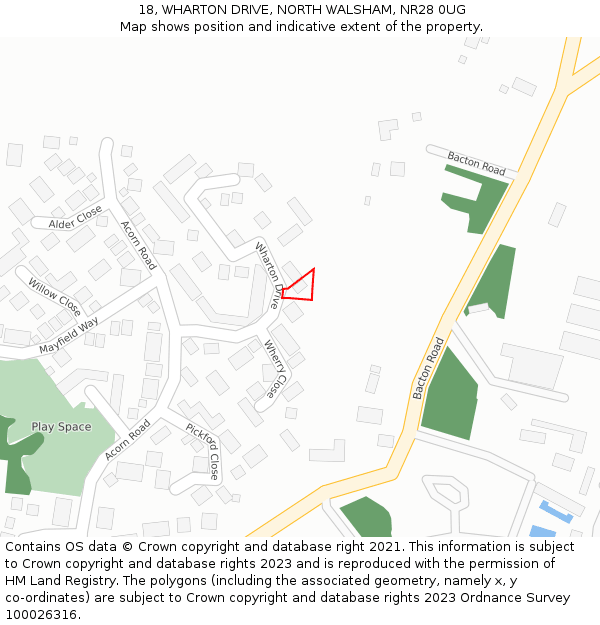 18, WHARTON DRIVE, NORTH WALSHAM, NR28 0UG: Location map and indicative extent of plot