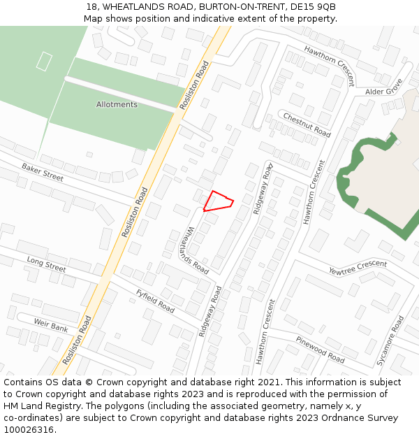18, WHEATLANDS ROAD, BURTON-ON-TRENT, DE15 9QB: Location map and indicative extent of plot