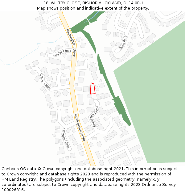 18, WHITBY CLOSE, BISHOP AUCKLAND, DL14 0RU: Location map and indicative extent of plot