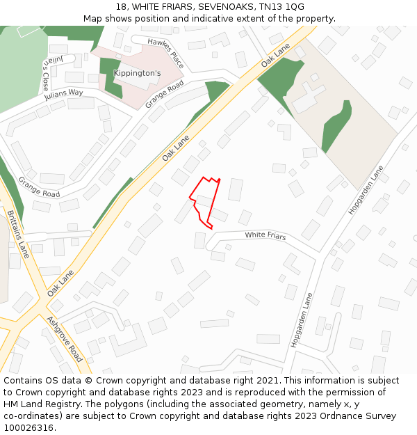 18, WHITE FRIARS, SEVENOAKS, TN13 1QG: Location map and indicative extent of plot