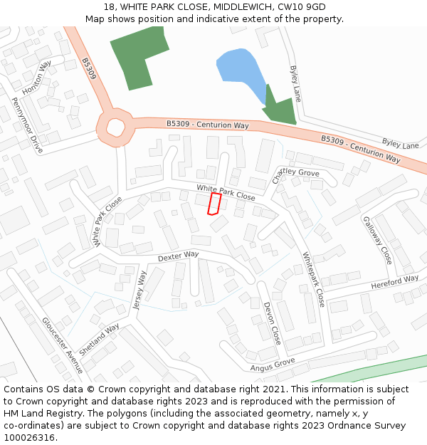 18, WHITE PARK CLOSE, MIDDLEWICH, CW10 9GD: Location map and indicative extent of plot