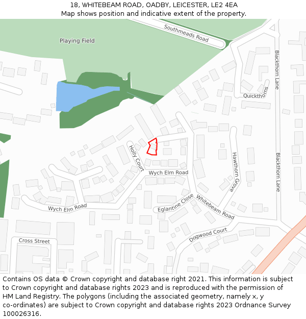 18, WHITEBEAM ROAD, OADBY, LEICESTER, LE2 4EA: Location map and indicative extent of plot