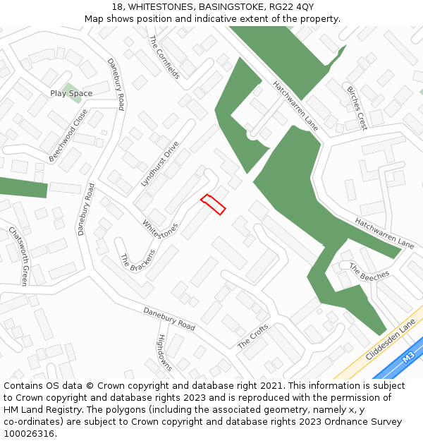 18, WHITESTONES, BASINGSTOKE, RG22 4QY: Location map and indicative extent of plot