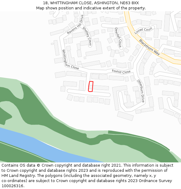 18, WHITTINGHAM CLOSE, ASHINGTON, NE63 8XX: Location map and indicative extent of plot