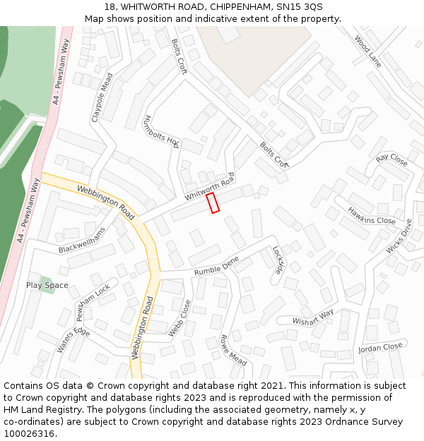 18, WHITWORTH ROAD, CHIPPENHAM, SN15 3QS: Location map and indicative extent of plot