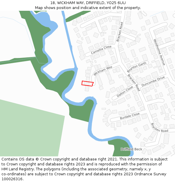 18, WICKHAM WAY, DRIFFIELD, YO25 6UU: Location map and indicative extent of plot