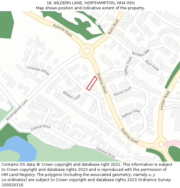 18, WILDERN LANE, NORTHAMPTON, NN4 0SN: Location map and indicative extent of plot