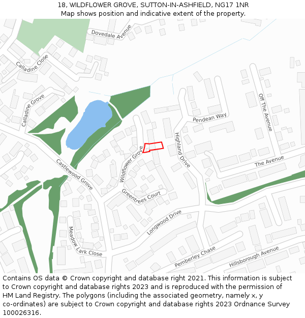 18, WILDFLOWER GROVE, SUTTON-IN-ASHFIELD, NG17 1NR: Location map and indicative extent of plot