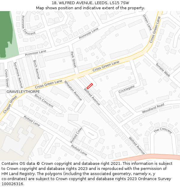 18, WILFRED AVENUE, LEEDS, LS15 7SW: Location map and indicative extent of plot