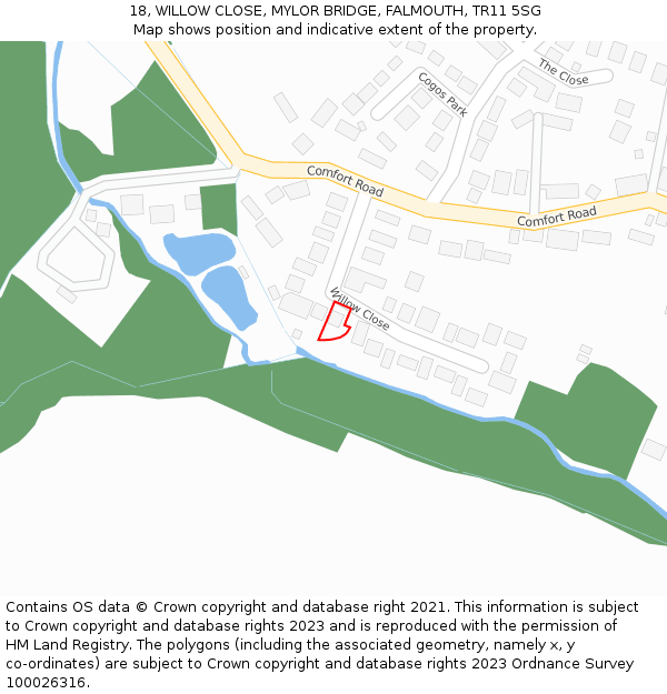 18, WILLOW CLOSE, MYLOR BRIDGE, FALMOUTH, TR11 5SG: Location map and indicative extent of plot