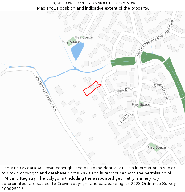 18, WILLOW DRIVE, MONMOUTH, NP25 5DW: Location map and indicative extent of plot