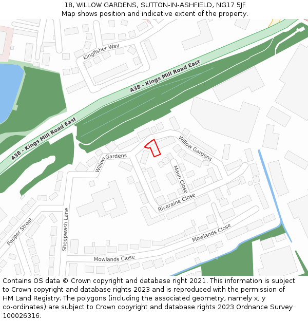 18, WILLOW GARDENS, SUTTON-IN-ASHFIELD, NG17 5JF: Location map and indicative extent of plot