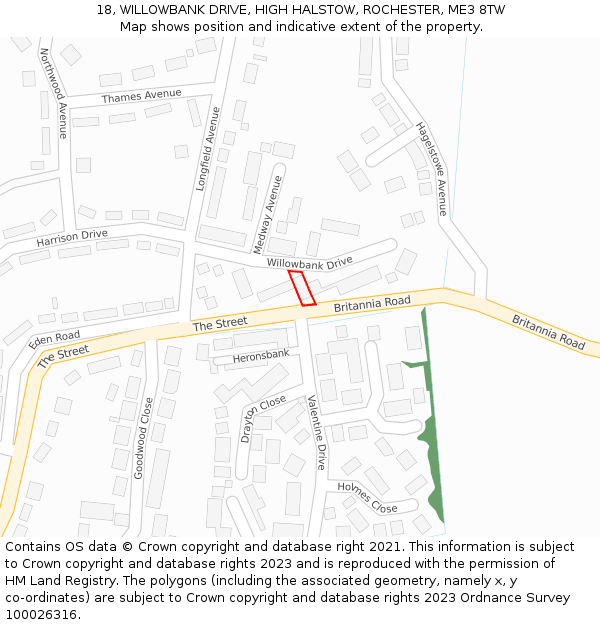 18, WILLOWBANK DRIVE, HIGH HALSTOW, ROCHESTER, ME3 8TW: Location map and indicative extent of plot