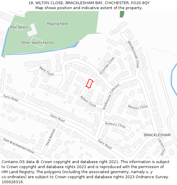 18, WILTON CLOSE, BRACKLESHAM BAY, CHICHESTER, PO20 8QY: Location map and indicative extent of plot