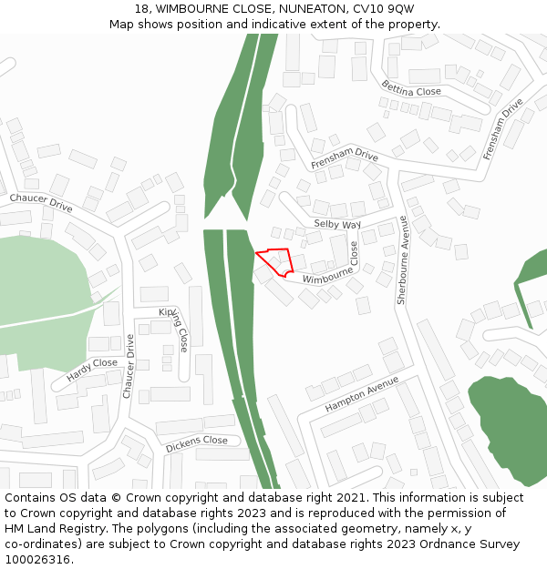 18, WIMBOURNE CLOSE, NUNEATON, CV10 9QW: Location map and indicative extent of plot