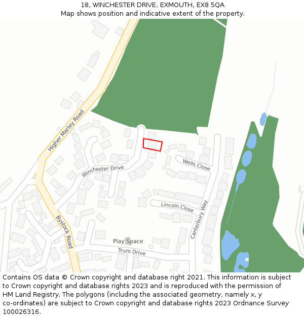 18, WINCHESTER DRIVE, EXMOUTH, EX8 5QA: Location map and indicative extent of plot
