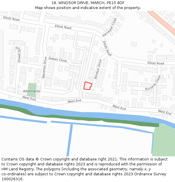 18, WINDSOR DRIVE, MARCH, PE15 8DF: Location map and indicative extent of plot