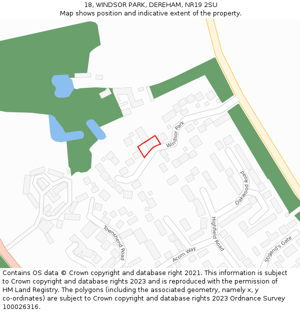 18, WINDSOR PARK, DEREHAM, NR19 2SU: Location map and indicative extent of plot
