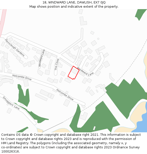 18, WINDWARD LANE, DAWLISH, EX7 0JQ: Location map and indicative extent of plot