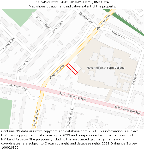 18, WINGLETYE LANE, HORNCHURCH, RM11 3TA: Location map and indicative extent of plot