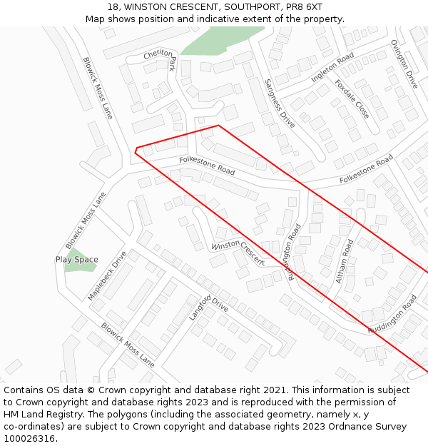 18, WINSTON CRESCENT, SOUTHPORT, PR8 6XT: Location map and indicative extent of plot