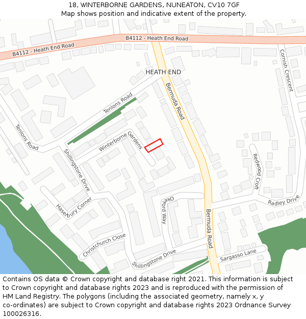 18, WINTERBORNE GARDENS, NUNEATON, CV10 7GF: Location map and indicative extent of plot