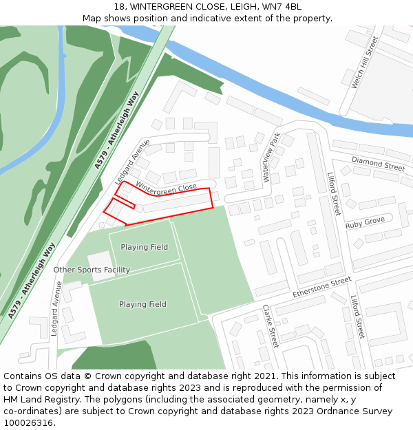 18, WINTERGREEN CLOSE, LEIGH, WN7 4BL: Location map and indicative extent of plot