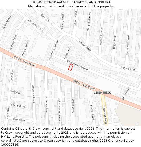 18, WINTERSWYK AVENUE, CANVEY ISLAND, SS8 8PA: Location map and indicative extent of plot