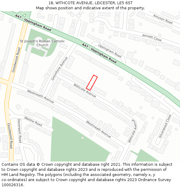 18, WITHCOTE AVENUE, LEICESTER, LE5 6ST: Location map and indicative extent of plot