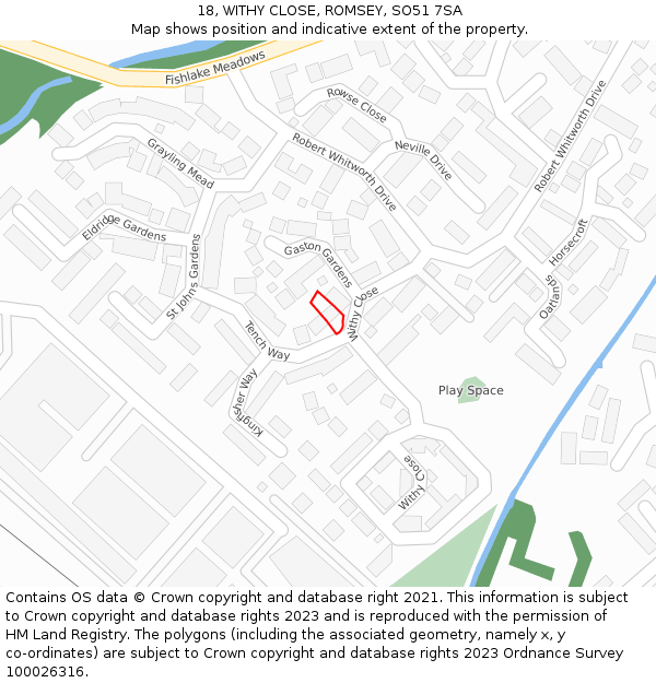 18, WITHY CLOSE, ROMSEY, SO51 7SA: Location map and indicative extent of plot