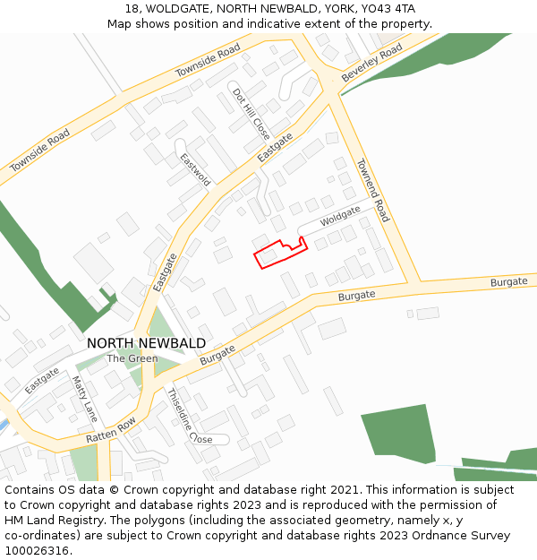 18, WOLDGATE, NORTH NEWBALD, YORK, YO43 4TA: Location map and indicative extent of plot