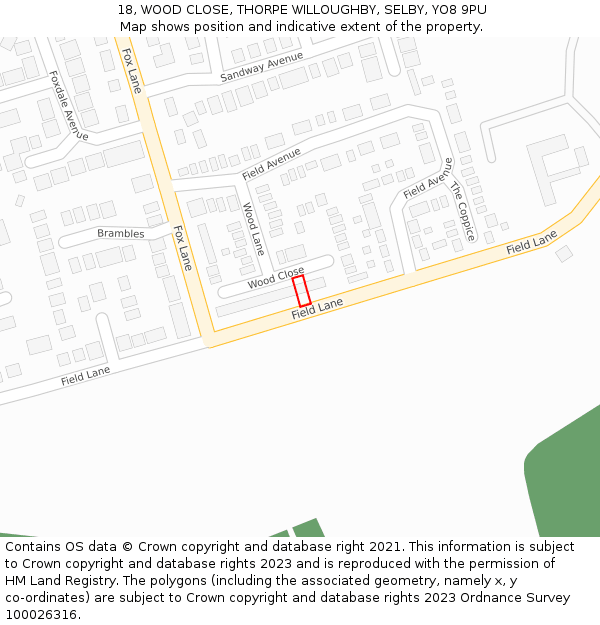 18, WOOD CLOSE, THORPE WILLOUGHBY, SELBY, YO8 9PU: Location map and indicative extent of plot