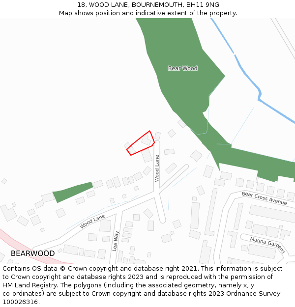 18, WOOD LANE, BOURNEMOUTH, BH11 9NG: Location map and indicative extent of plot