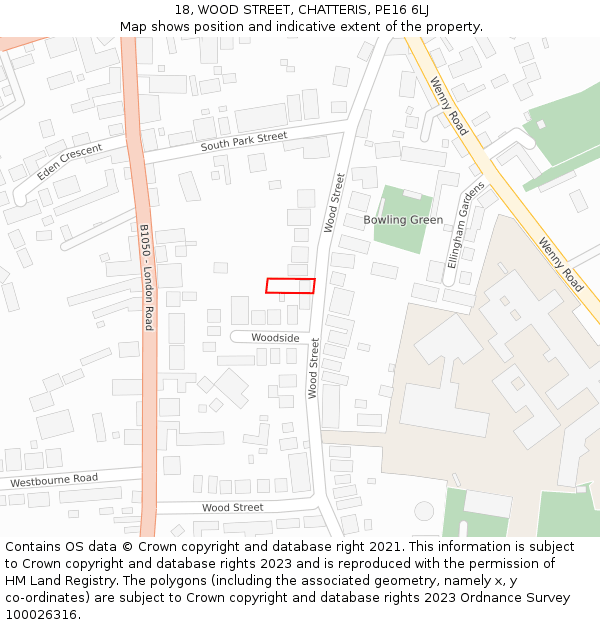 18, WOOD STREET, CHATTERIS, PE16 6LJ: Location map and indicative extent of plot