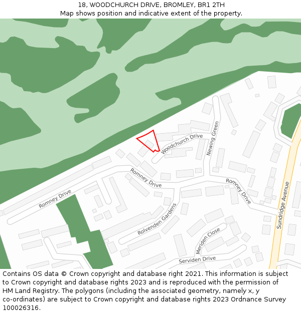 18, WOODCHURCH DRIVE, BROMLEY, BR1 2TH: Location map and indicative extent of plot