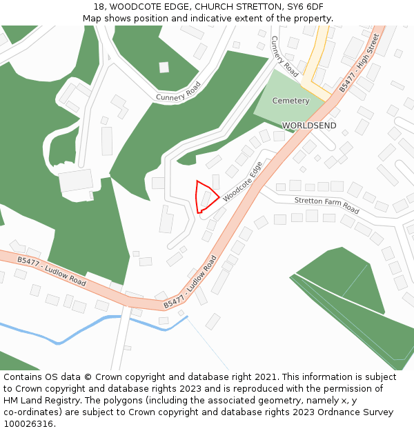 18, WOODCOTE EDGE, CHURCH STRETTON, SY6 6DF: Location map and indicative extent of plot