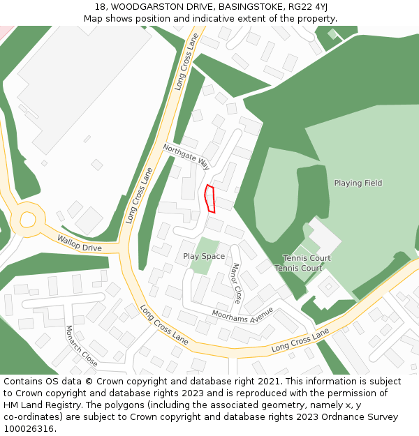 18, WOODGARSTON DRIVE, BASINGSTOKE, RG22 4YJ: Location map and indicative extent of plot