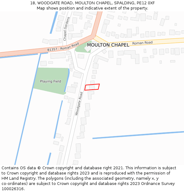 18, WOODGATE ROAD, MOULTON CHAPEL, SPALDING, PE12 0XF: Location map and indicative extent of plot