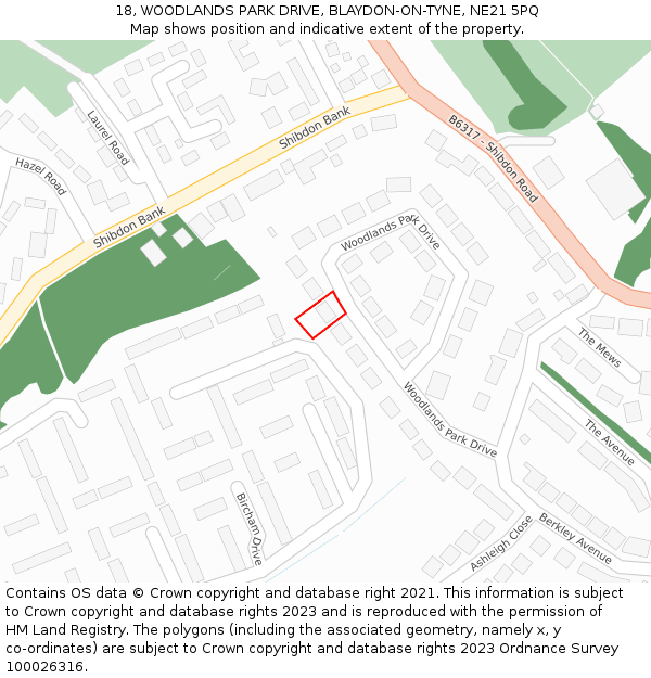 18, WOODLANDS PARK DRIVE, BLAYDON-ON-TYNE, NE21 5PQ: Location map and indicative extent of plot
