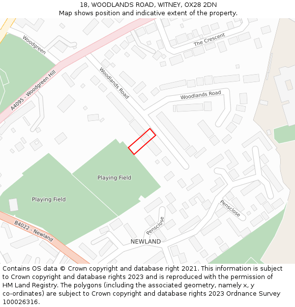 18, WOODLANDS ROAD, WITNEY, OX28 2DN: Location map and indicative extent of plot