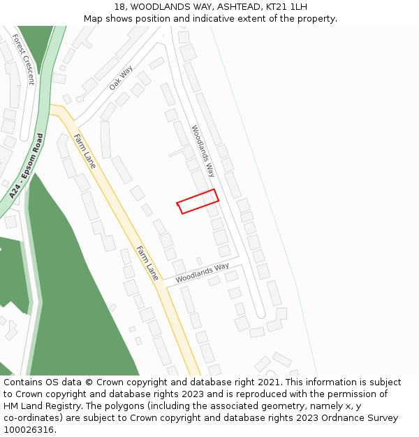 18, WOODLANDS WAY, ASHTEAD, KT21 1LH: Location map and indicative extent of plot