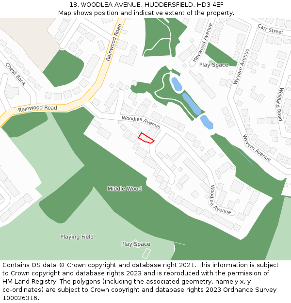 18, WOODLEA AVENUE, HUDDERSFIELD, HD3 4EF: Location map and indicative extent of plot