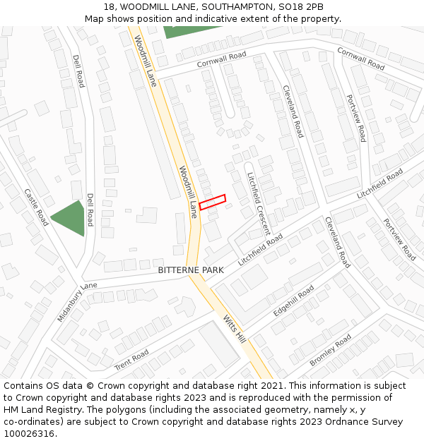 18, WOODMILL LANE, SOUTHAMPTON, SO18 2PB: Location map and indicative extent of plot