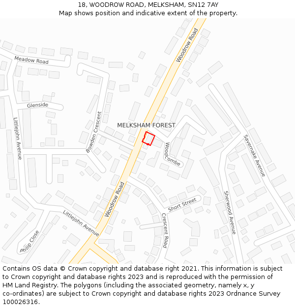 18, WOODROW ROAD, MELKSHAM, SN12 7AY: Location map and indicative extent of plot