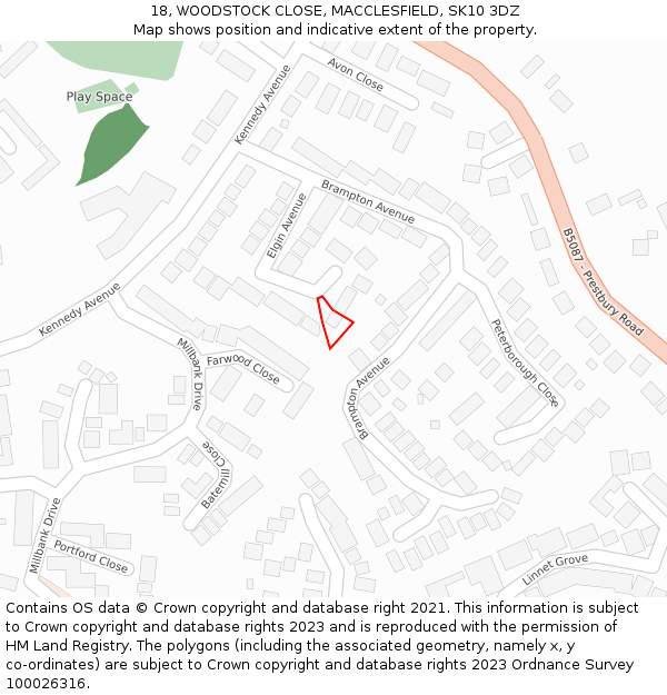 18, WOODSTOCK CLOSE, MACCLESFIELD, SK10 3DZ: Location map and indicative extent of plot