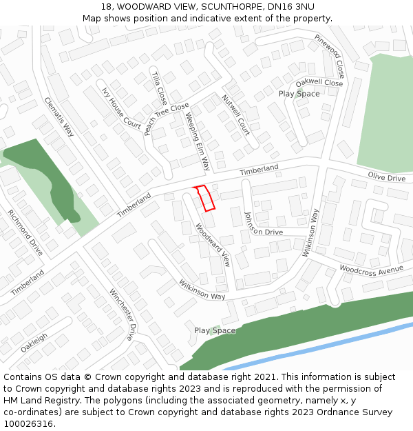 18, WOODWARD VIEW, SCUNTHORPE, DN16 3NU: Location map and indicative extent of plot