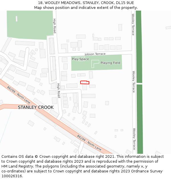 18, WOOLEY MEADOWS, STANLEY, CROOK, DL15 9UE: Location map and indicative extent of plot