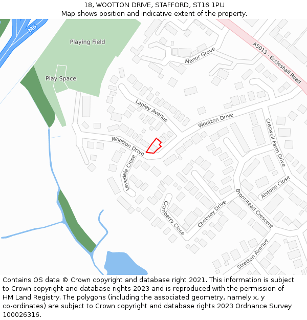18, WOOTTON DRIVE, STAFFORD, ST16 1PU: Location map and indicative extent of plot