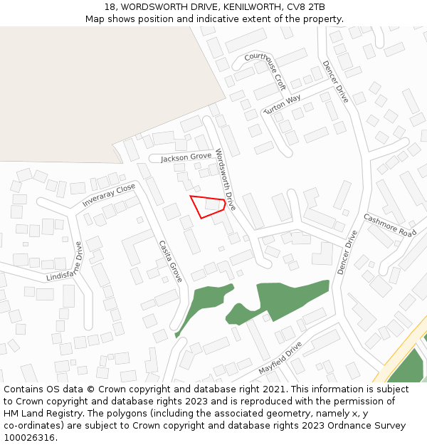 18, WORDSWORTH DRIVE, KENILWORTH, CV8 2TB: Location map and indicative extent of plot